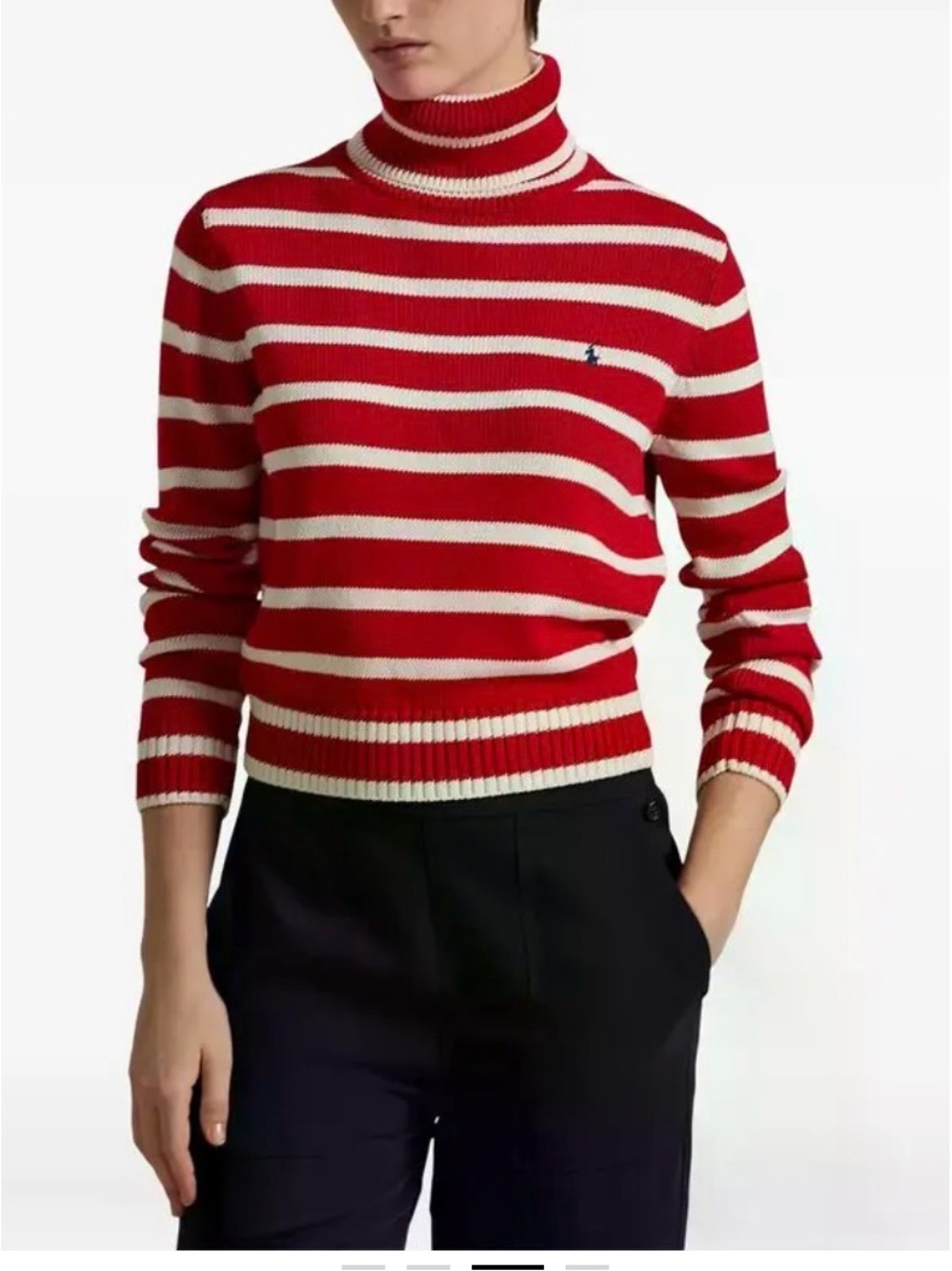 Polo by Ralph Lauren Red & White Striped Turtleneck Sweater